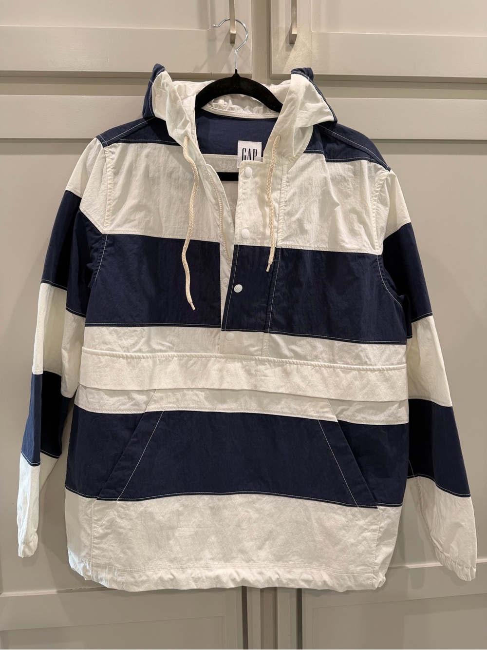 GAP Navy and White Striped Hooded Pullover Jacket